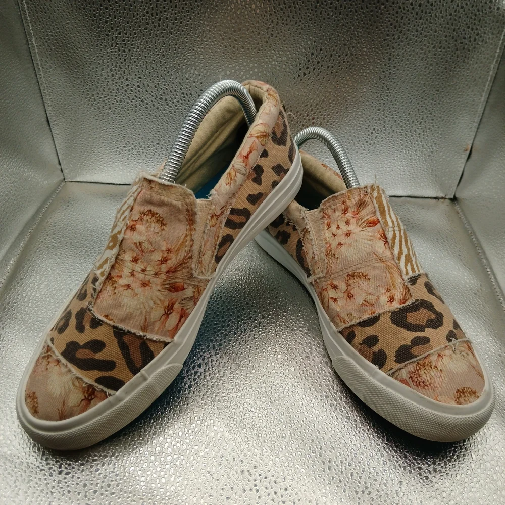 Blowfish Beige/Brown Floral and Leopard Print Sneakers Women's Size 9